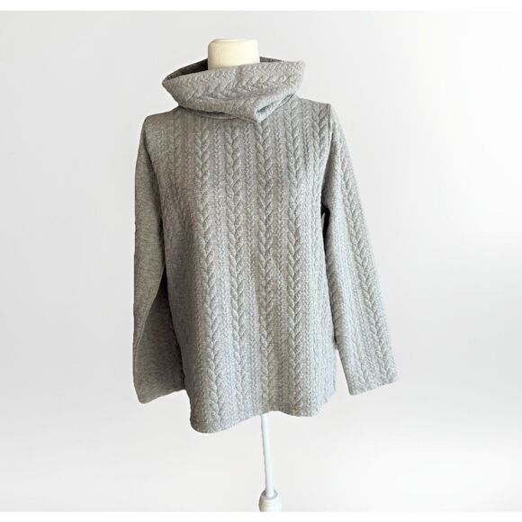 J Crew Cable Knit Cowlneck Top Grey Long Sleeve Casual Classic Cozy Shirt Medium - Picture 2 of 15